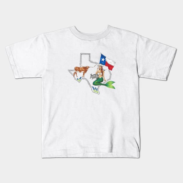 Texas Mermaid Kids T-Shirt by Elizabeth Weglein Art